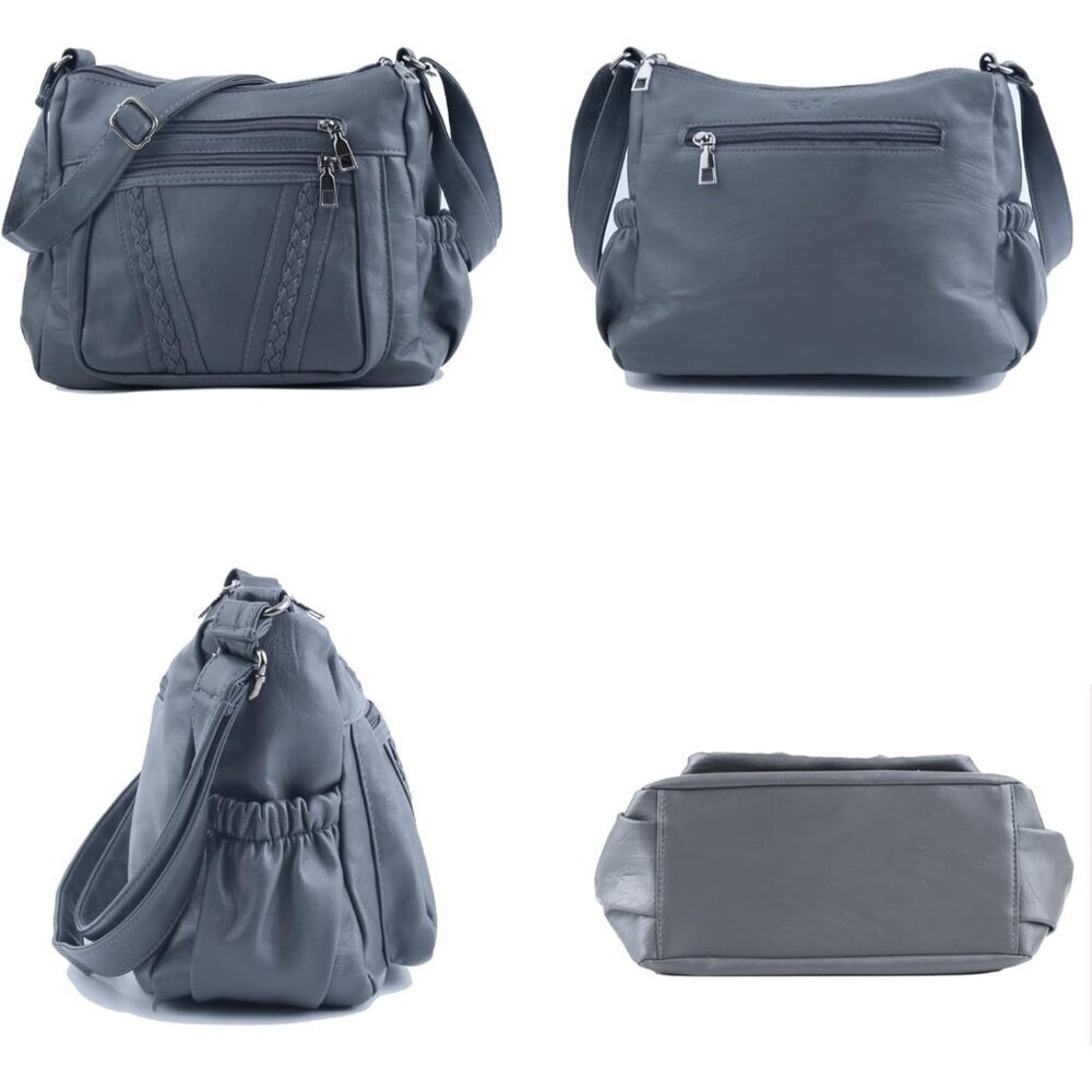 Women's Grey PU Leather Cross body Bag - Multi-Pocket Shoulder Purse - Picture 5 of 8